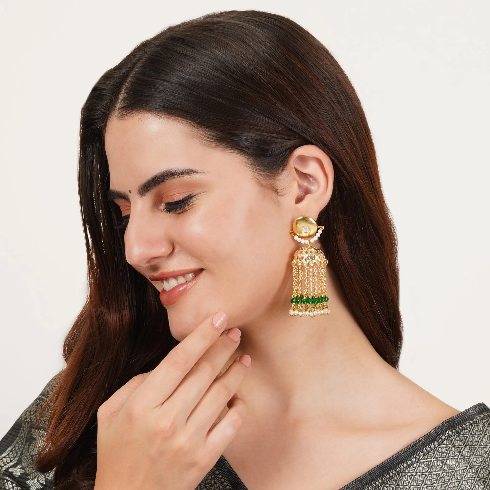 Golden Crescent Jhumki Earrings