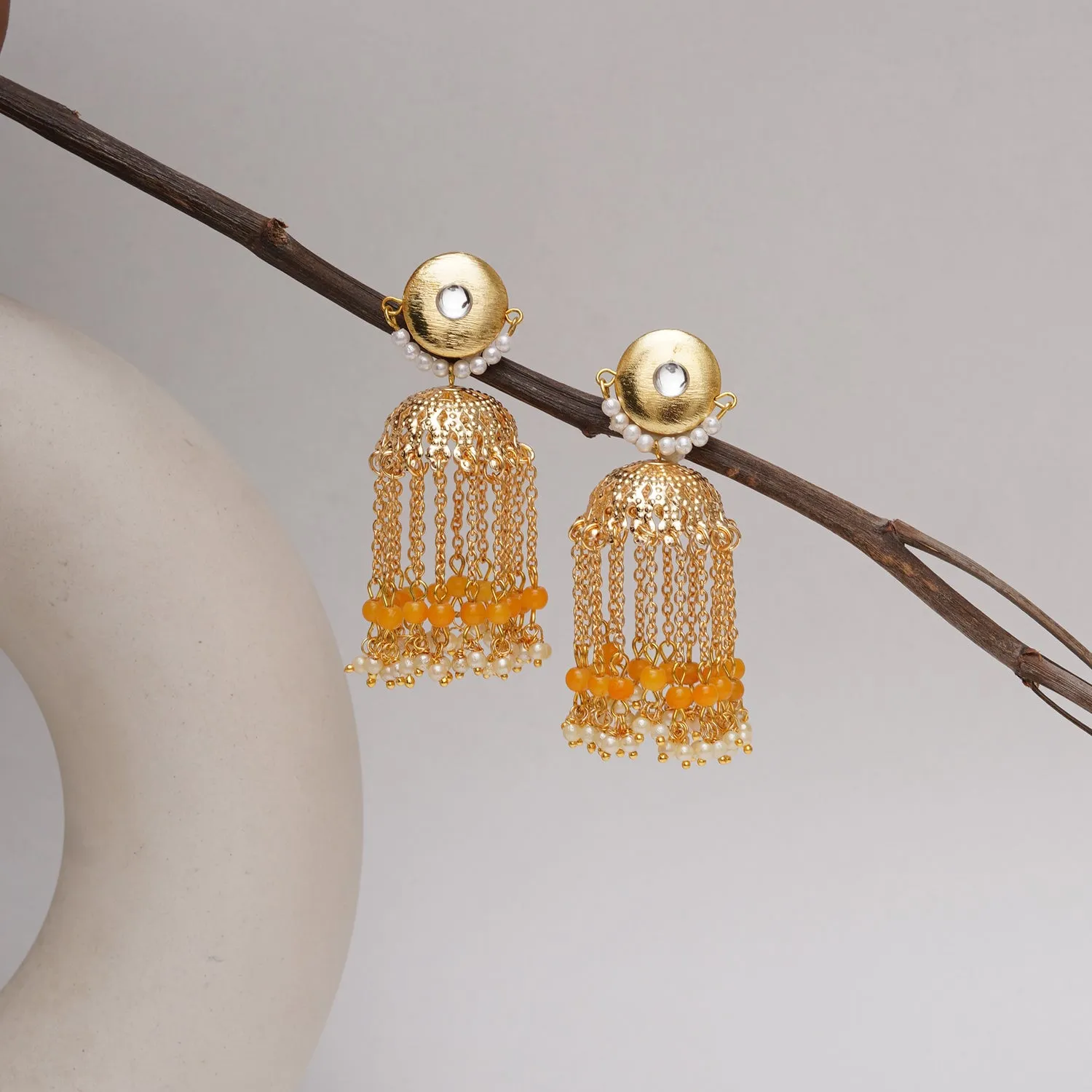 Golden Crescent Jhumki Earrings