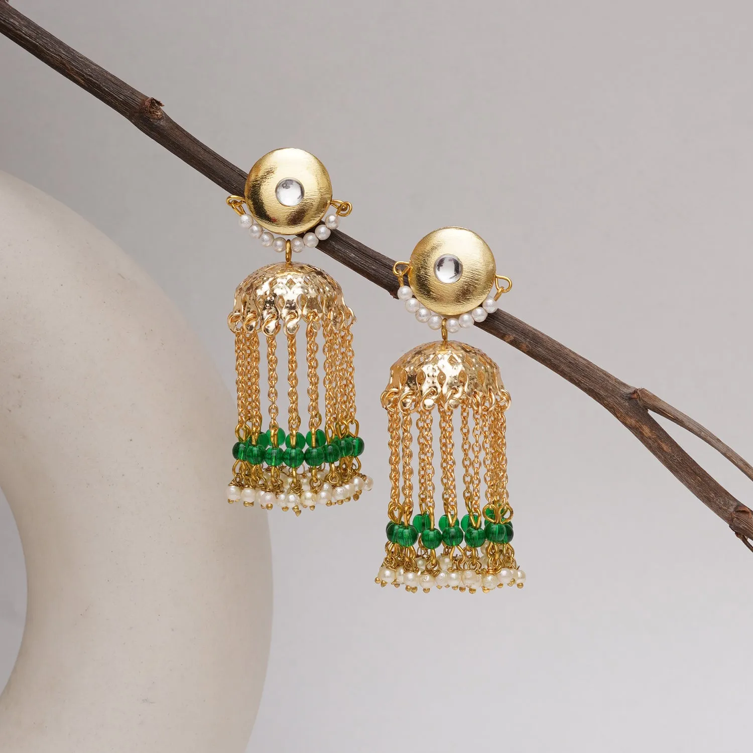 Golden Crescent Jhumki Earrings