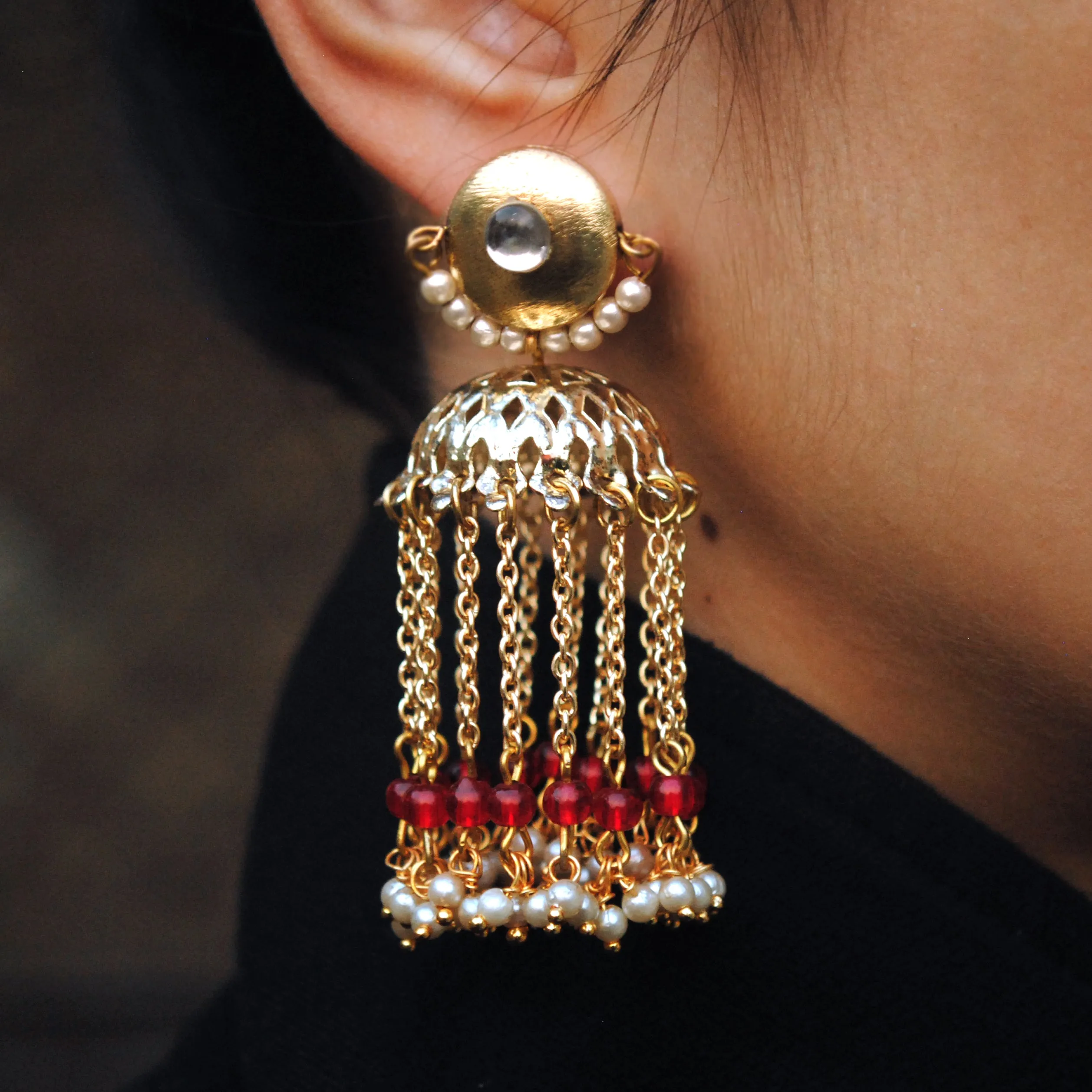 Golden Crescent Jhumki Earrings