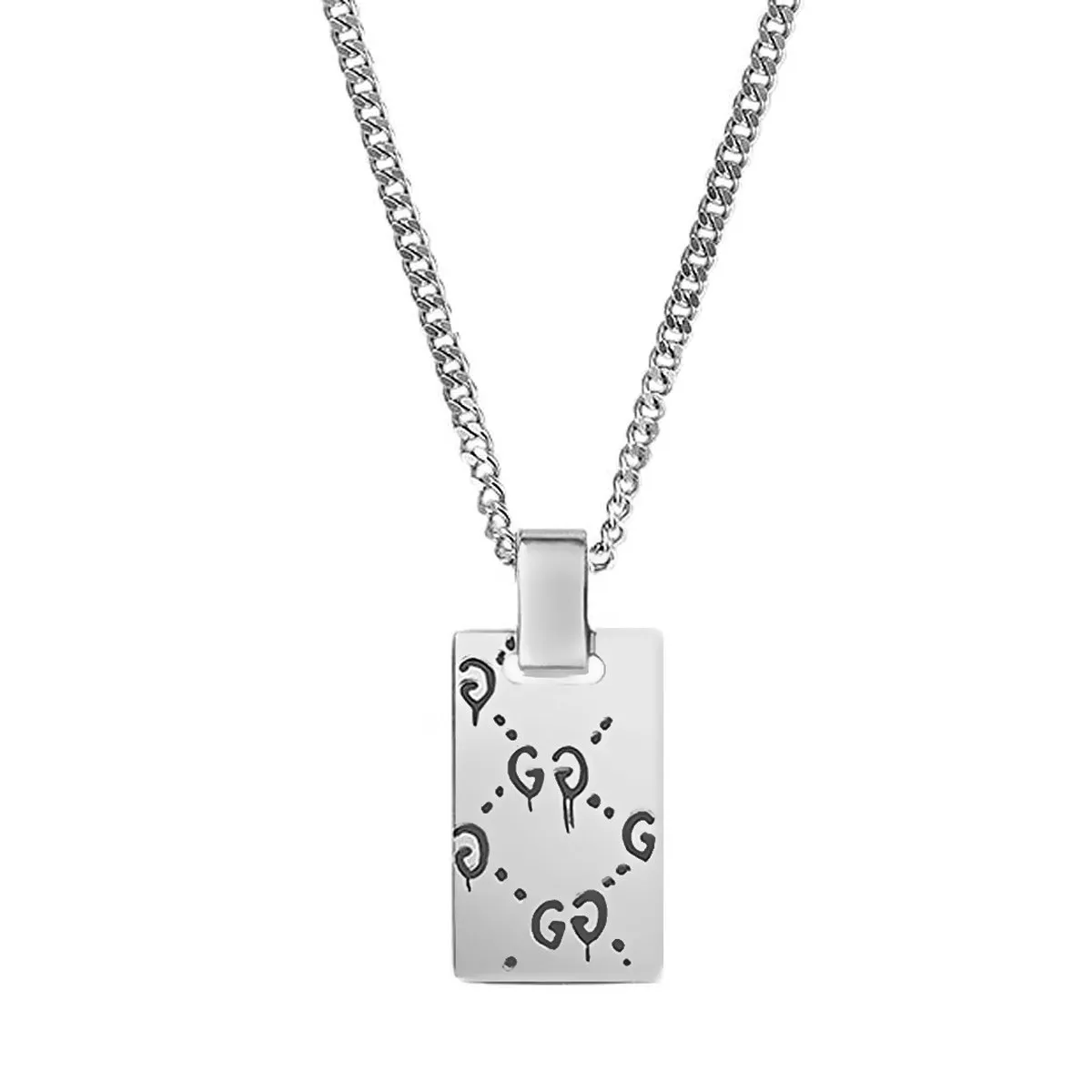 Gucci Ghost Tag Pendant Silver Necklace