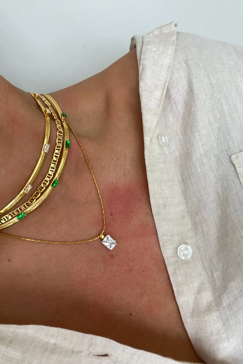 Hailey Necklace - White & Emerald - Water Resistant