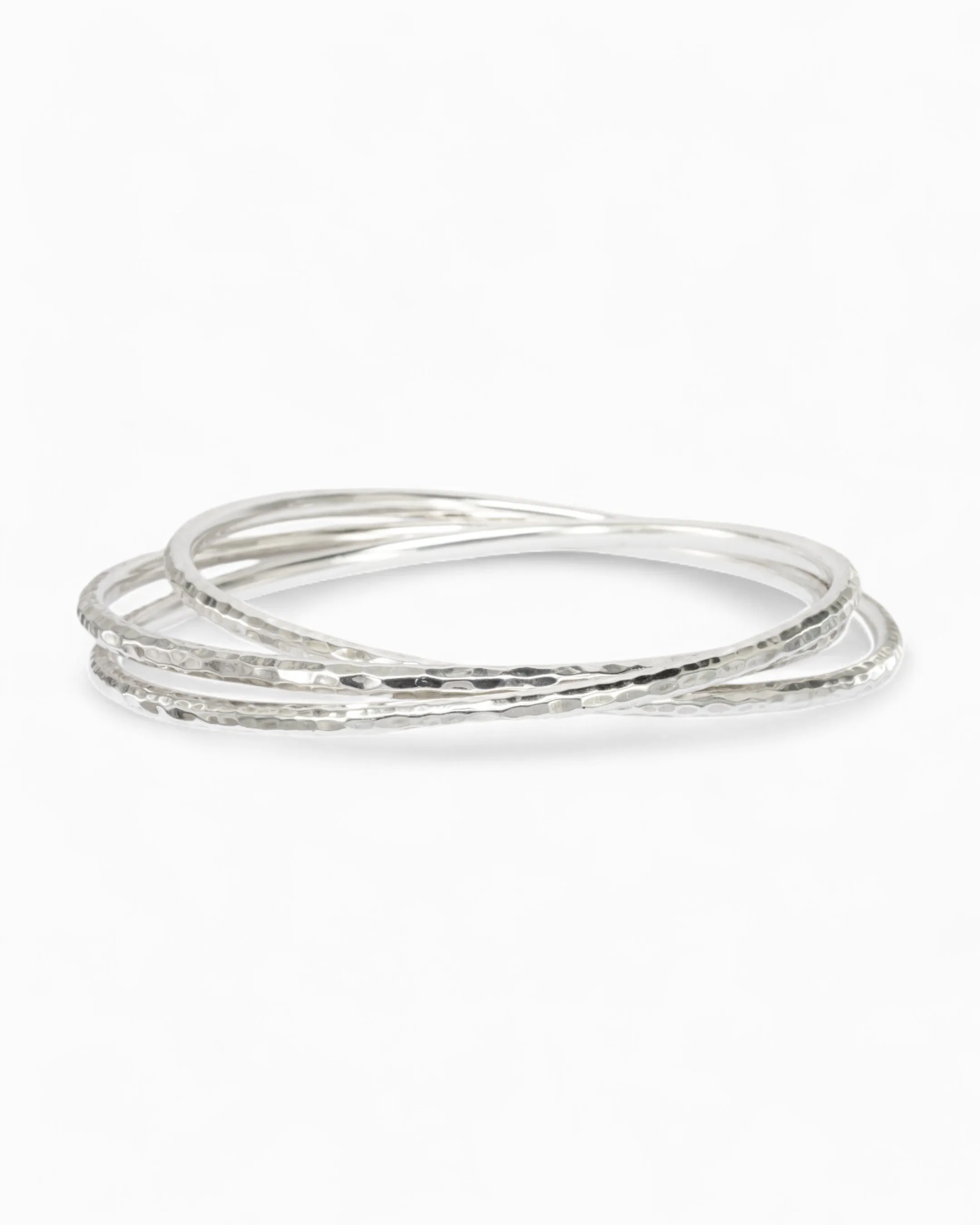 Hammered Triple Solid Silver Bangle