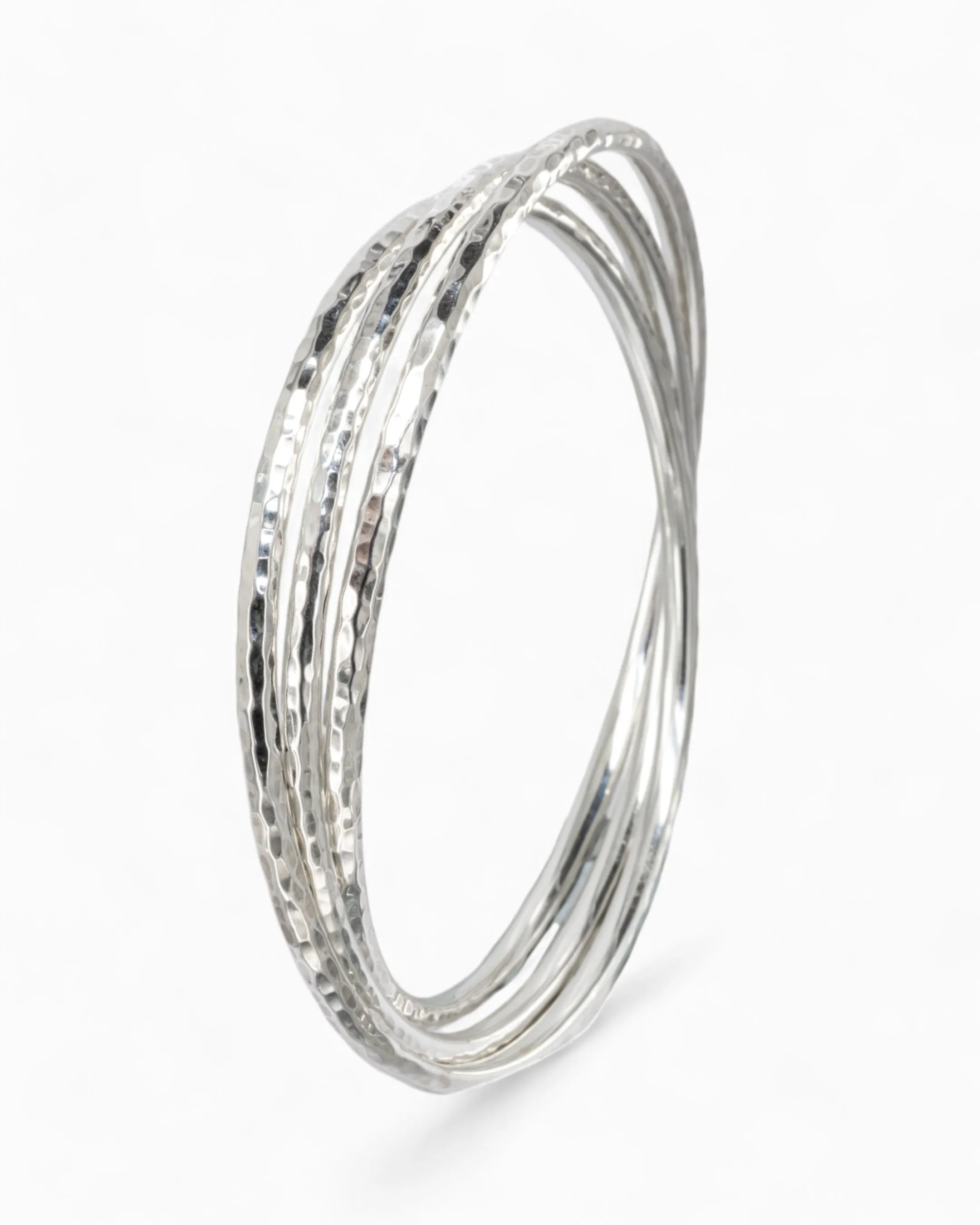 Hammered Triple Solid Silver Bangle