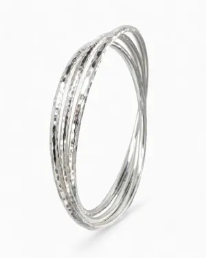 Hammered Triple Solid Silver Bangle