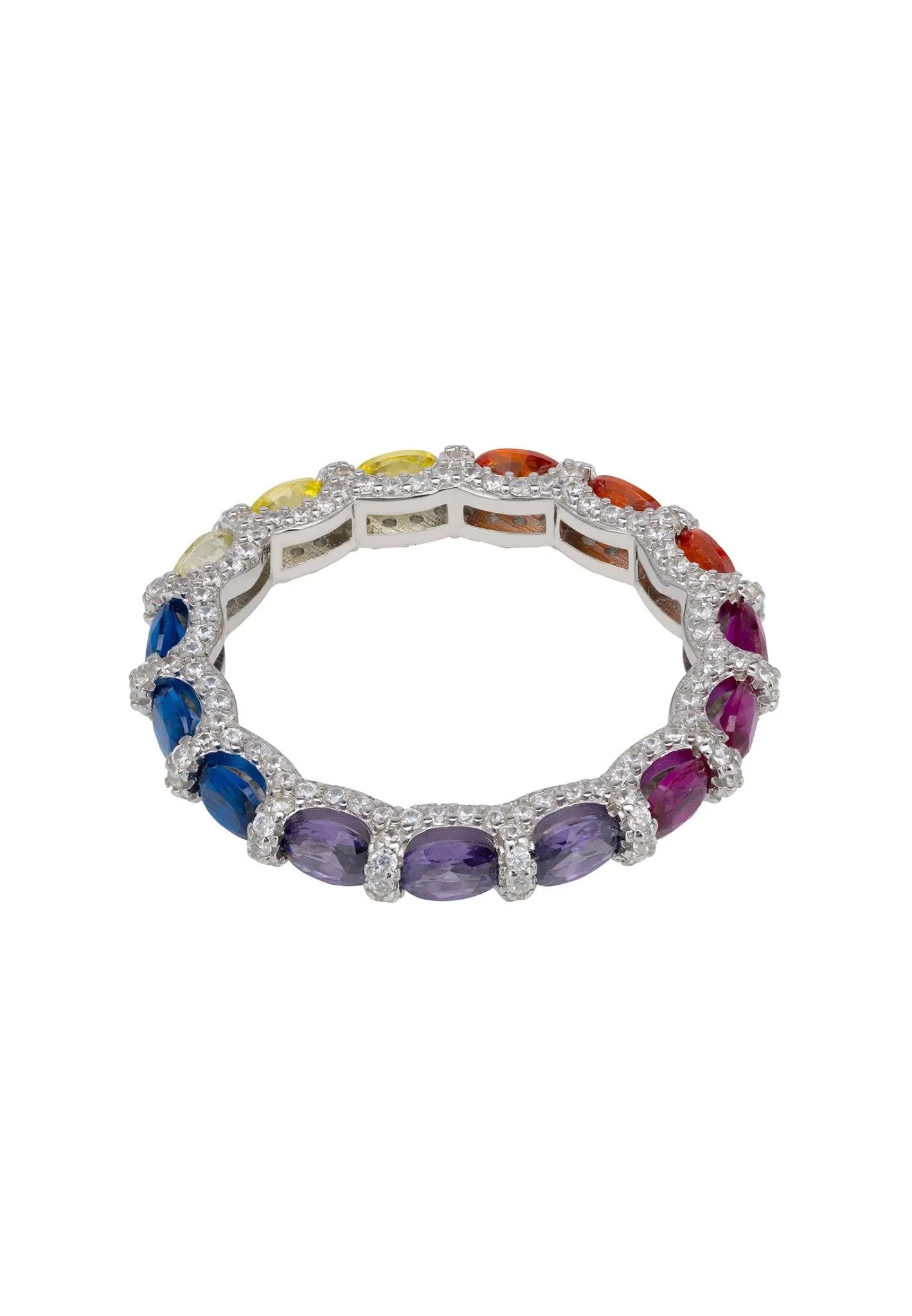 Harlequin Vibrant Rainbow Cocktail Ring Silver