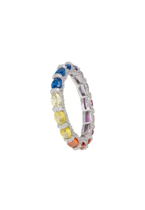 Harlequin Vibrant Rainbow Cocktail Ring Silver