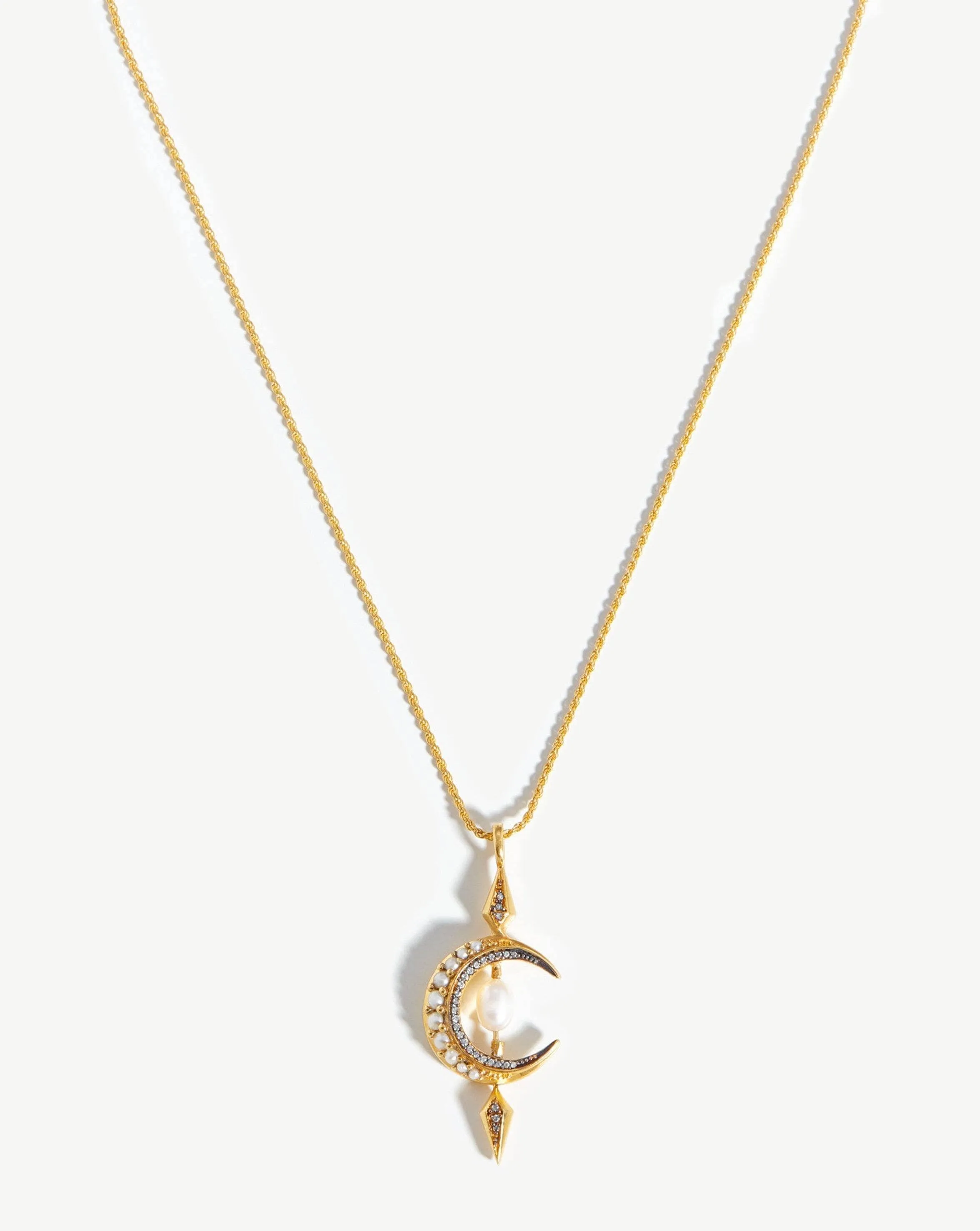 Harris Reed Crescent Moon Pearl Necklace | 18k Gold Vermeil/Pearl