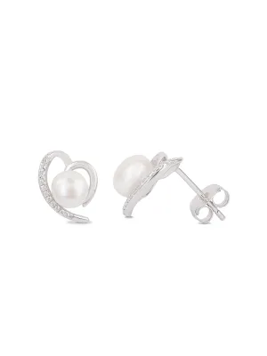 Heart Pearl Stud Earrings For Valentine