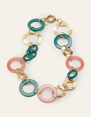 Hoop Resin Necklace-Gold/Deep Forest/Dusty Red