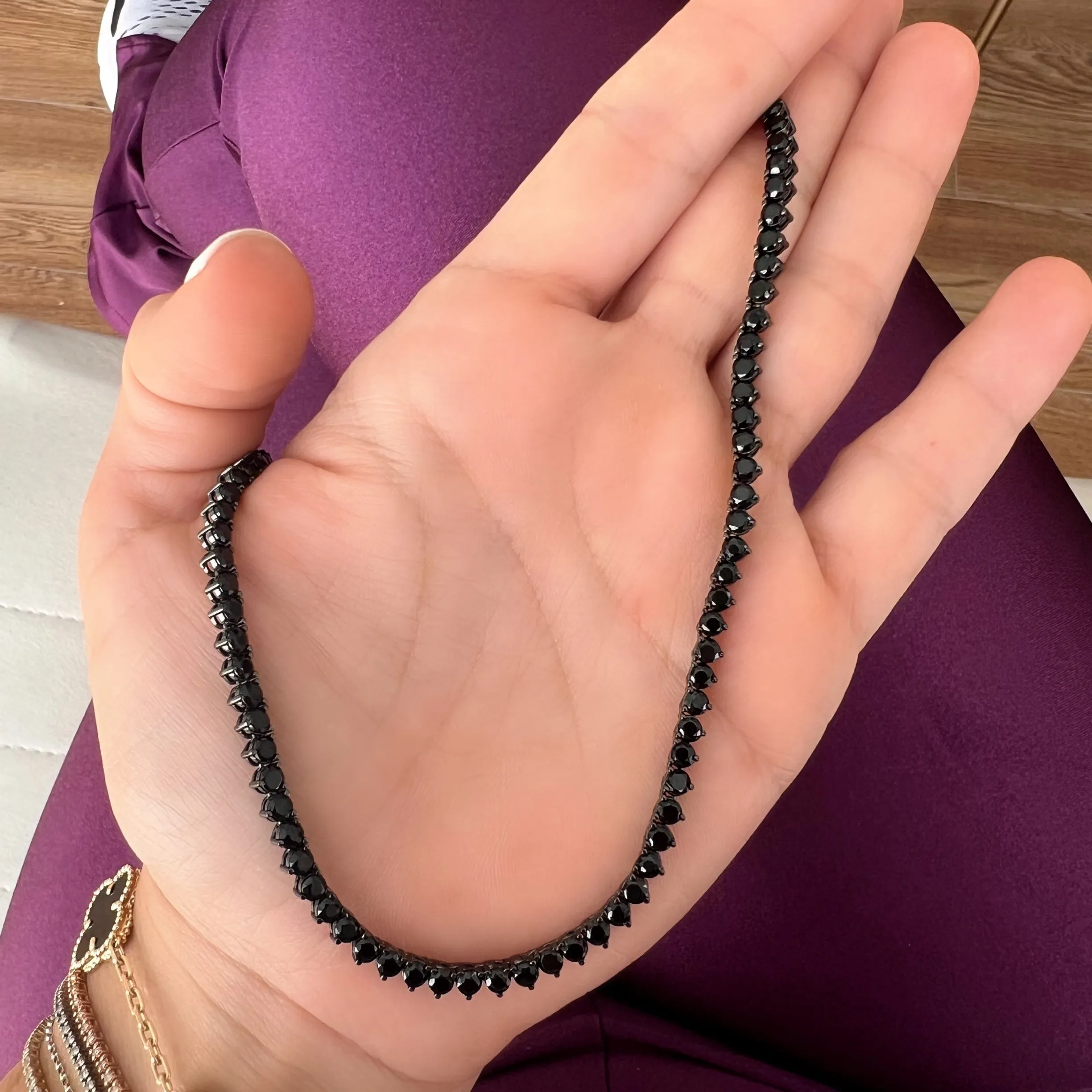 Ibiza Black CZ's 3 Prong Tennis Necklace