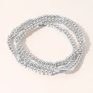 iLLASPARKZ 3PCS - Emerald Cut Stone Cluster Pointed Metal Ball Beaded Stretch Multi Layered Bracelets