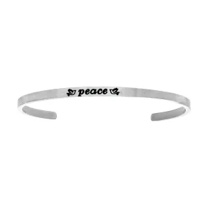 Intuitions Stainless Steel Peace With Doves Cuff Diamond Accent Bangle Bracelet