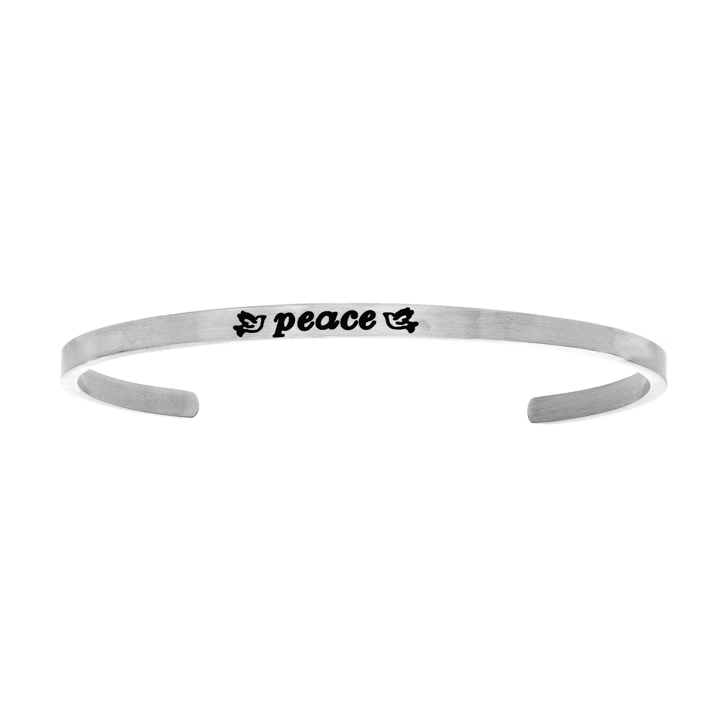 Intuitions Stainless Steel Peace With Doves Cuff Diamond Accent Bangle Bracelet