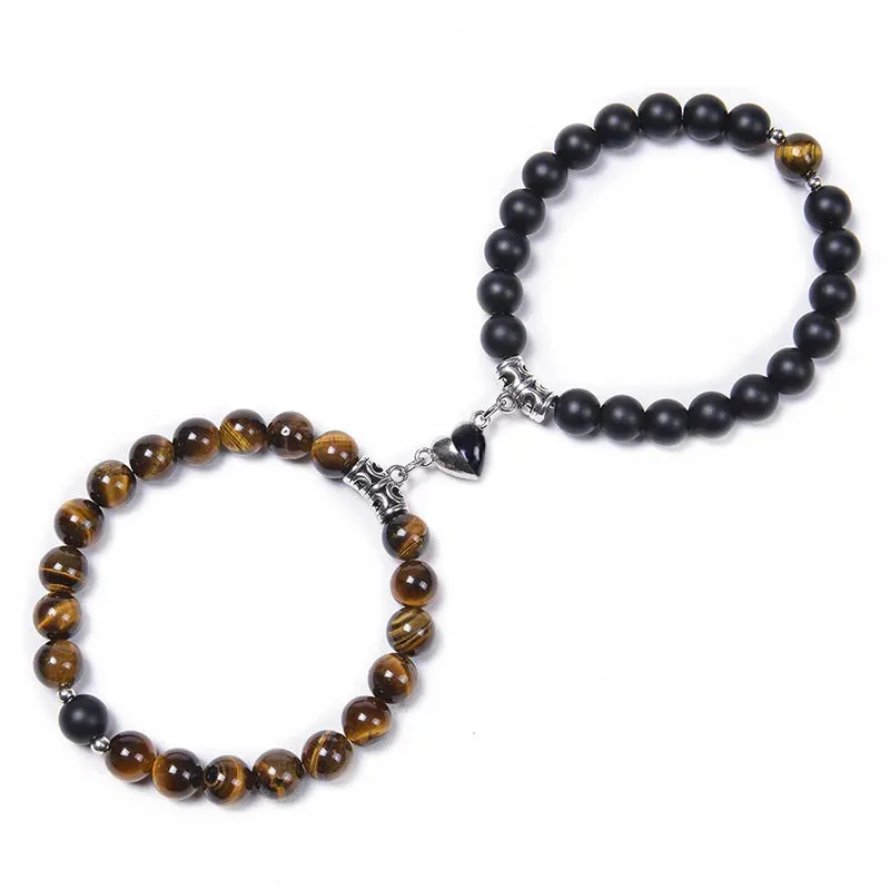 JEWELRY - BRACELETS - COUPLES - LOVE - FRIENDSHIP-2-Pcs Magnetic Couple Bracelets - of 8mm Beads Friendship/Love
