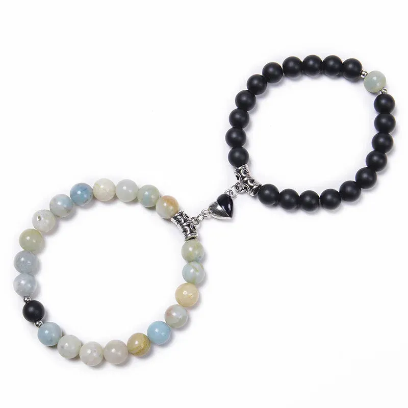JEWELRY - BRACELETS - COUPLES - LOVE - FRIENDSHIP-2-Pcs Magnetic Couple Bracelets - of 8mm Beads Friendship/Love