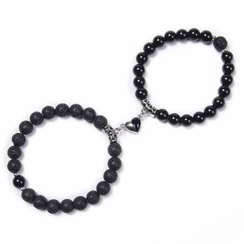 JEWELRY - BRACELETS - COUPLES - LOVE - FRIENDSHIP-2-Pcs Magnetic Couple Bracelets - of 8mm Beads Friendship/Love