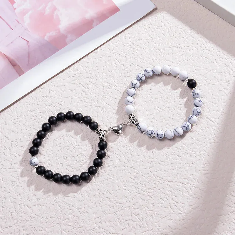 JEWELRY - BRACELETS - COUPLES - LOVE - FRIENDSHIP-2-Pcs Magnetic Couple Bracelets - of 8mm Beads Friendship/Love