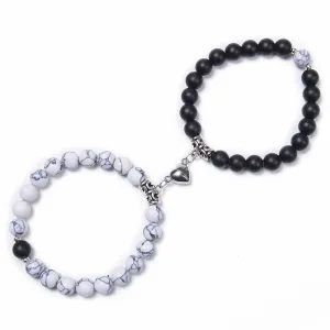 JEWELRY - BRACELETS - COUPLES - LOVE - FRIENDSHIP-2-Pcs Magnetic Couple Bracelets - of 8mm Beads Friendship/Love