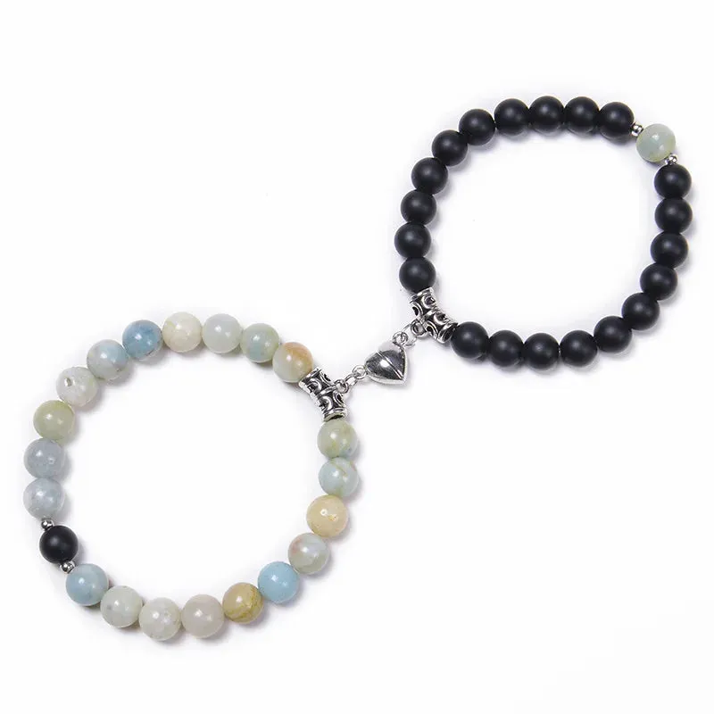 JEWELRY - BRACELETS - COUPLES - LOVE - FRIENDSHIP-2-Pcs Magnetic Couple Bracelets - of 8mm Beads Friendship/Love