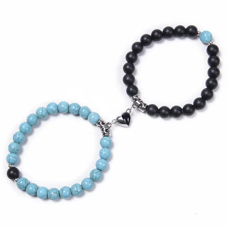 JEWELRY - BRACELETS - COUPLES - LOVE - FRIENDSHIP-2-Pcs Magnetic Couple Bracelets - of 8mm Beads Friendship/Love
