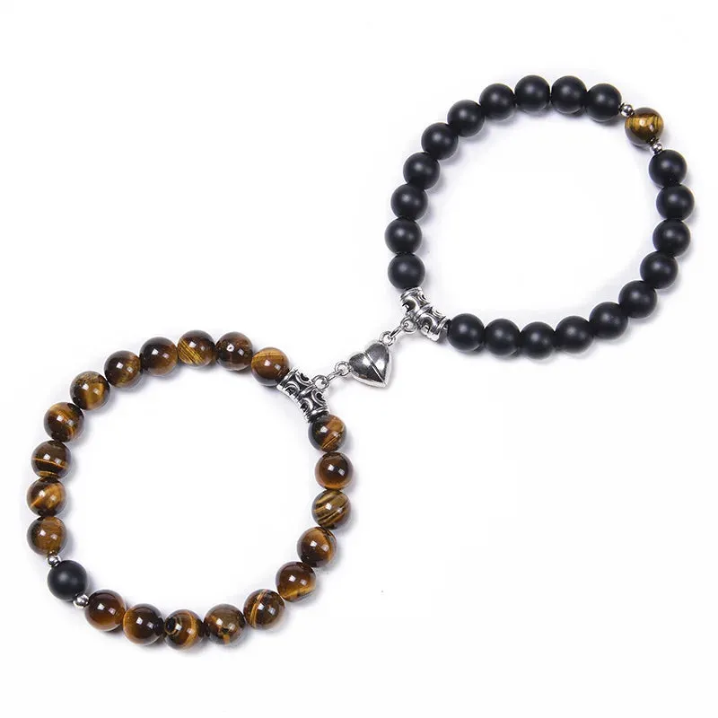 JEWELRY - BRACELETS - COUPLES - LOVE - FRIENDSHIP-2-Pcs Magnetic Couple Bracelets - of 8mm Beads Friendship/Love