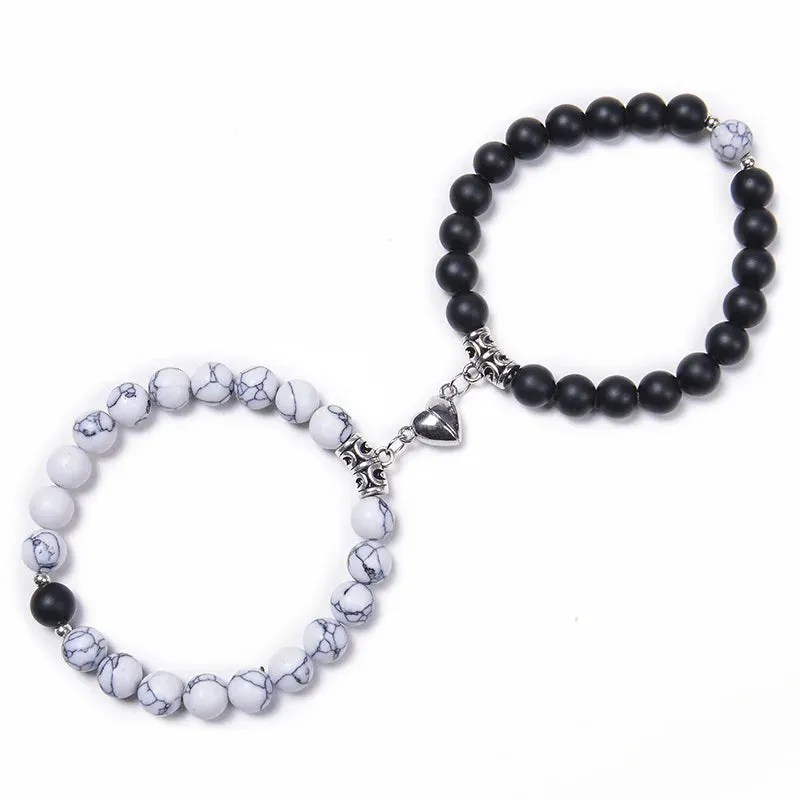JEWELRY - BRACELETS - COUPLES - LOVE - FRIENDSHIP-2-Pcs Magnetic Couple Bracelets - of 8mm Beads Friendship/Love