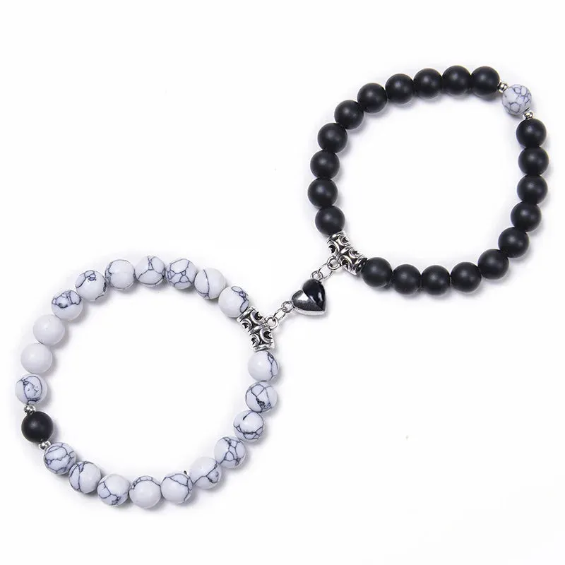 JEWELRY - BRACELETS - COUPLES - LOVE - FRIENDSHIP-2-Pcs Magnetic Couple Bracelets - of 8mm Beads Friendship/Love