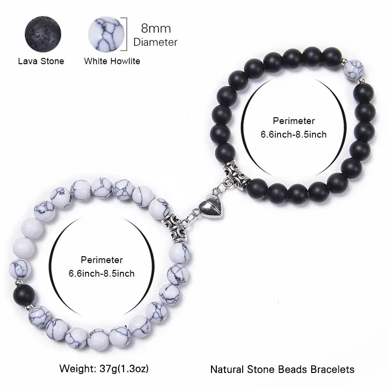 JEWELRY - BRACELETS - COUPLES - LOVE - FRIENDSHIP-2-Pcs Magnetic Couple Bracelets - of 8mm Beads Friendship/Love