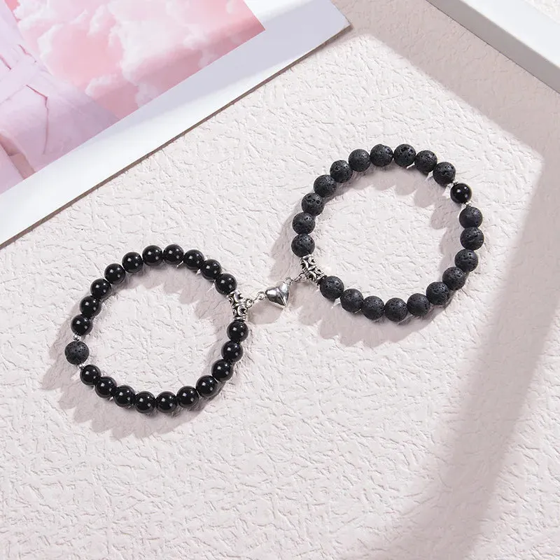 JEWELRY - BRACELETS - COUPLES - LOVE - FRIENDSHIP-2-Pcs Magnetic Couple Bracelets - of 8mm Beads Friendship/Love