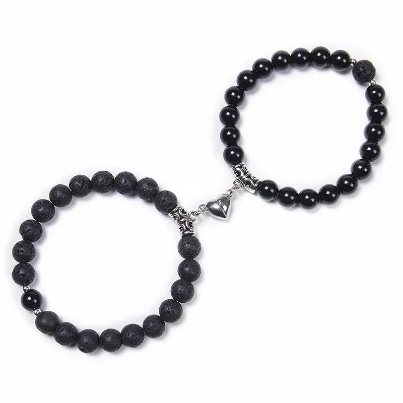 JEWELRY - BRACELETS - COUPLES - LOVE - FRIENDSHIP-2-Pcs Magnetic Couple Bracelets - of 8mm Beads Friendship/Love