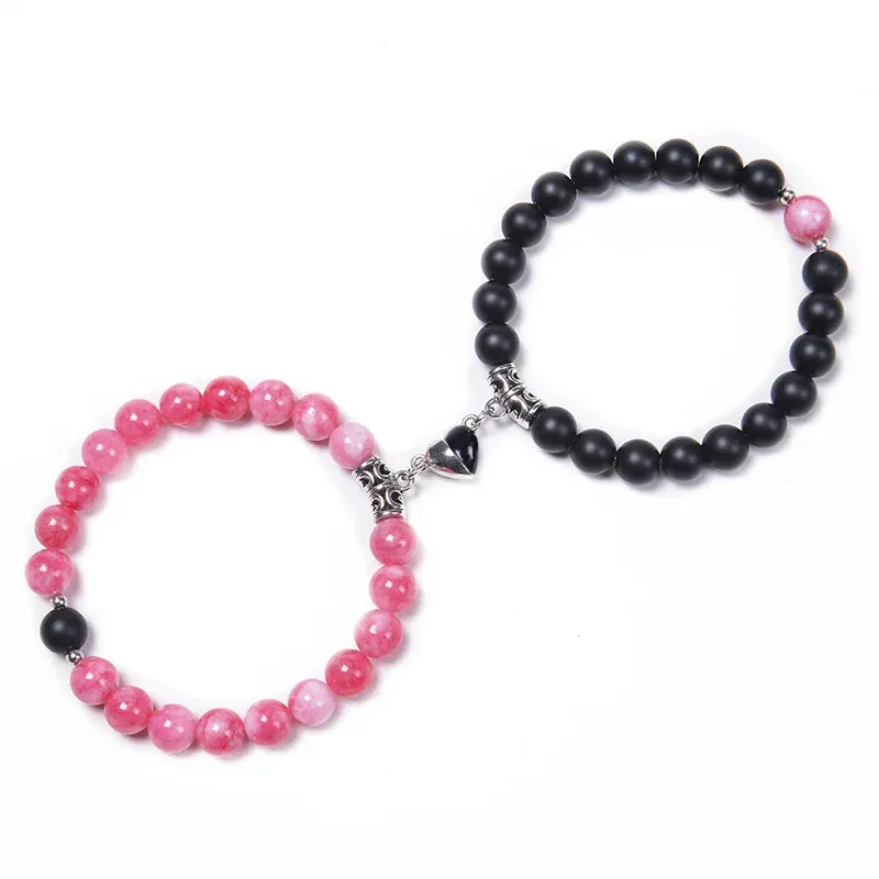 JEWELRY - BRACELETS - COUPLES - LOVE - FRIENDSHIP-2-Pcs Magnetic Couple Bracelets - of 8mm Beads Friendship/Love