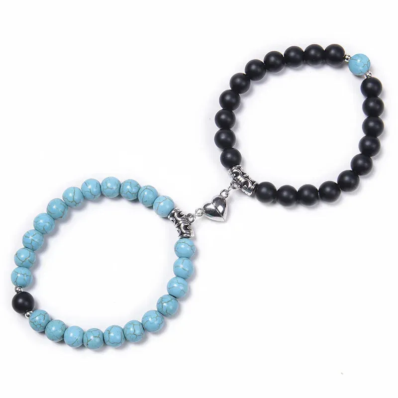 JEWELRY - BRACELETS - COUPLES - LOVE - FRIENDSHIP-2-Pcs Magnetic Couple Bracelets - of 8mm Beads Friendship/Love