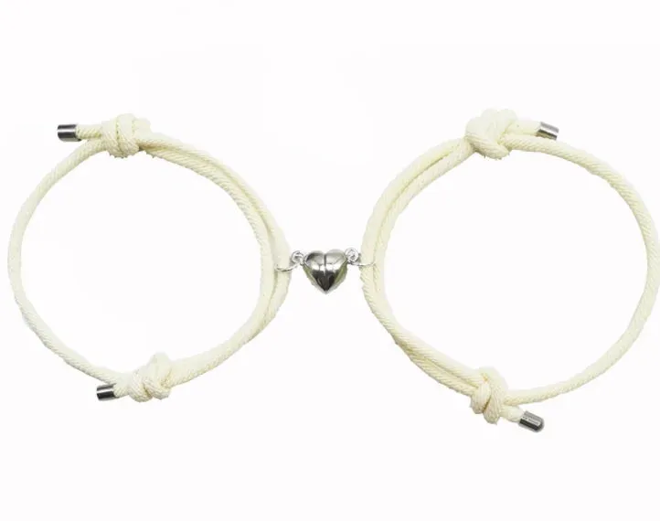 JEWELRY - BRACELETS - FRIENDSHIP - LOVE - silver heart -  twist string, Friends or Couple bracelets with magnet friendship bracelets. Great Valentine's Gifts