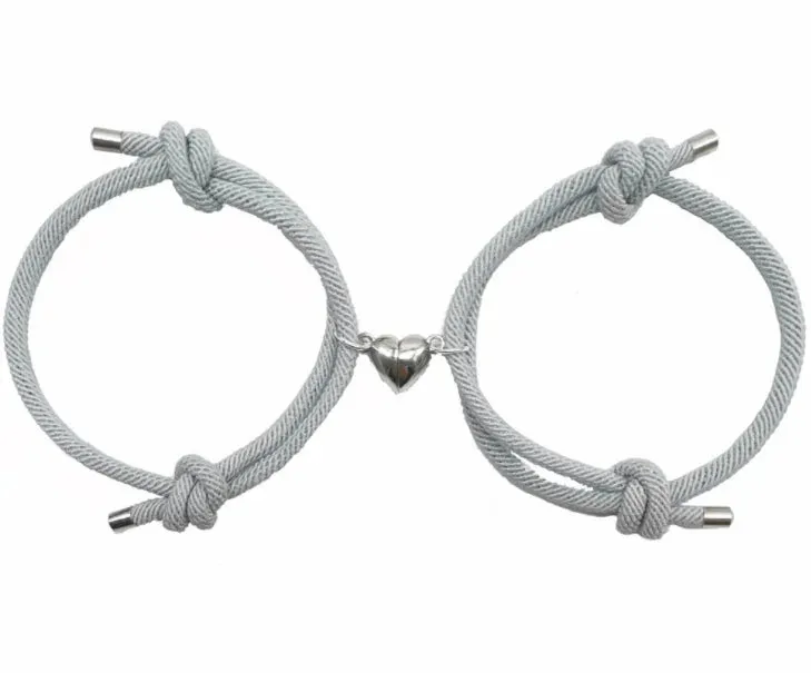 JEWELRY - BRACELETS - FRIENDSHIP - LOVE - silver heart -  twist string, Friends or Couple bracelets with magnet friendship bracelets. Great Valentine's Gifts