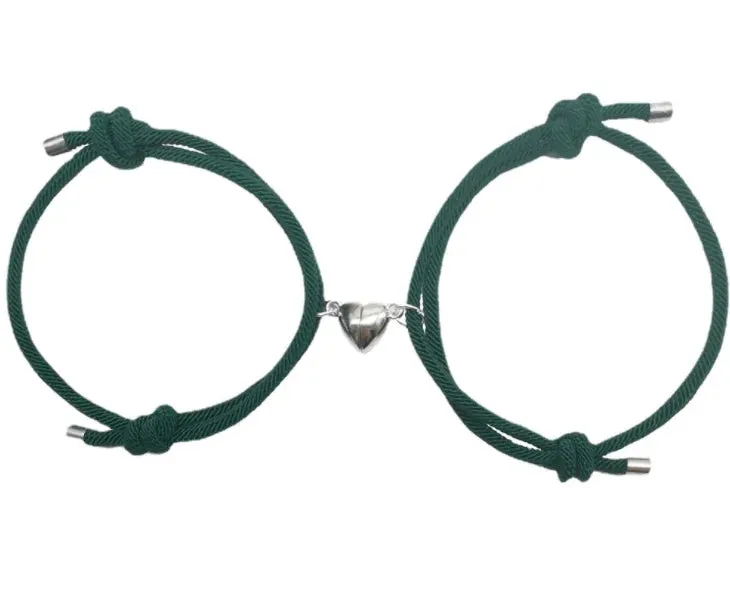 JEWELRY - BRACELETS - FRIENDSHIP - LOVE - silver heart -  twist string, Friends or Couple bracelets with magnet friendship bracelets. Great Valentine's Gifts