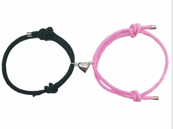 JEWELRY - BRACELETS - FRIENDSHIP - LOVE - silver heart -  twist string, Friends or Couple bracelets with magnet friendship bracelets. Great Valentine's Gifts