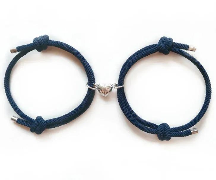 JEWELRY - BRACELETS - FRIENDSHIP - LOVE - silver heart -  twist string, Friends or Couple bracelets with magnet friendship bracelets. Great Valentine's Gifts