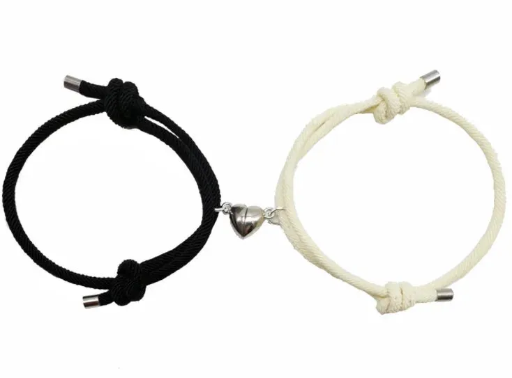 JEWELRY - BRACELETS - FRIENDSHIP - LOVE - silver heart -  twist string, Friends or Couple bracelets with magnet friendship bracelets. Great Valentine's Gifts