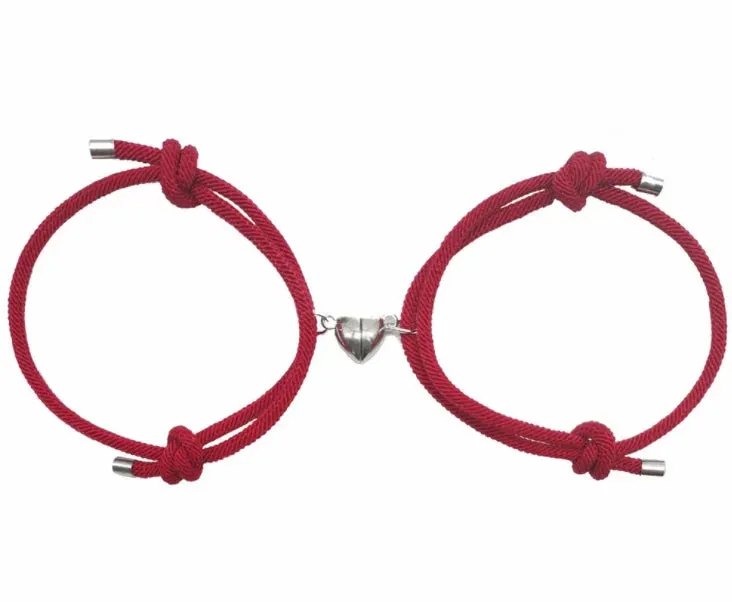 JEWELRY - BRACELETS - FRIENDSHIP - LOVE - silver heart -  twist string, Friends or Couple bracelets with magnet friendship bracelets. Great Valentine's Gifts