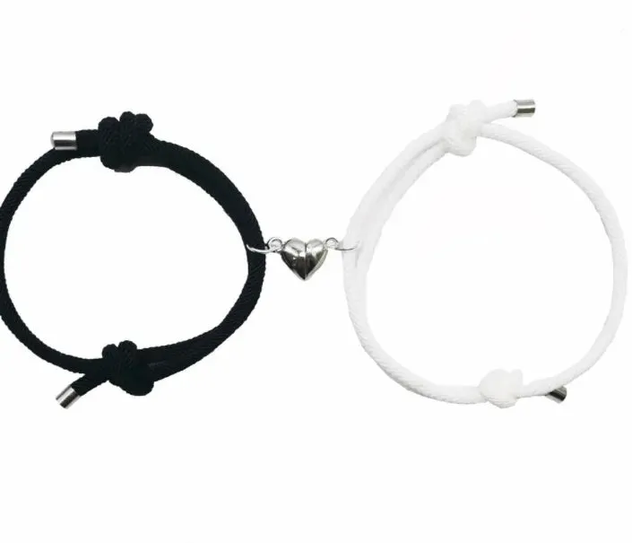 JEWELRY - BRACELETS - FRIENDSHIP - LOVE - silver heart -  twist string, Friends or Couple bracelets with magnet friendship bracelets. Great Valentine's Gifts