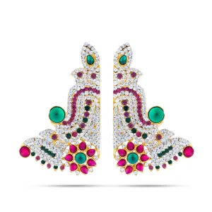Karnapathakkam Set - 4 x 2.25 Inches | Stone Earings/ Multicolour Stone Earring Set for Deity