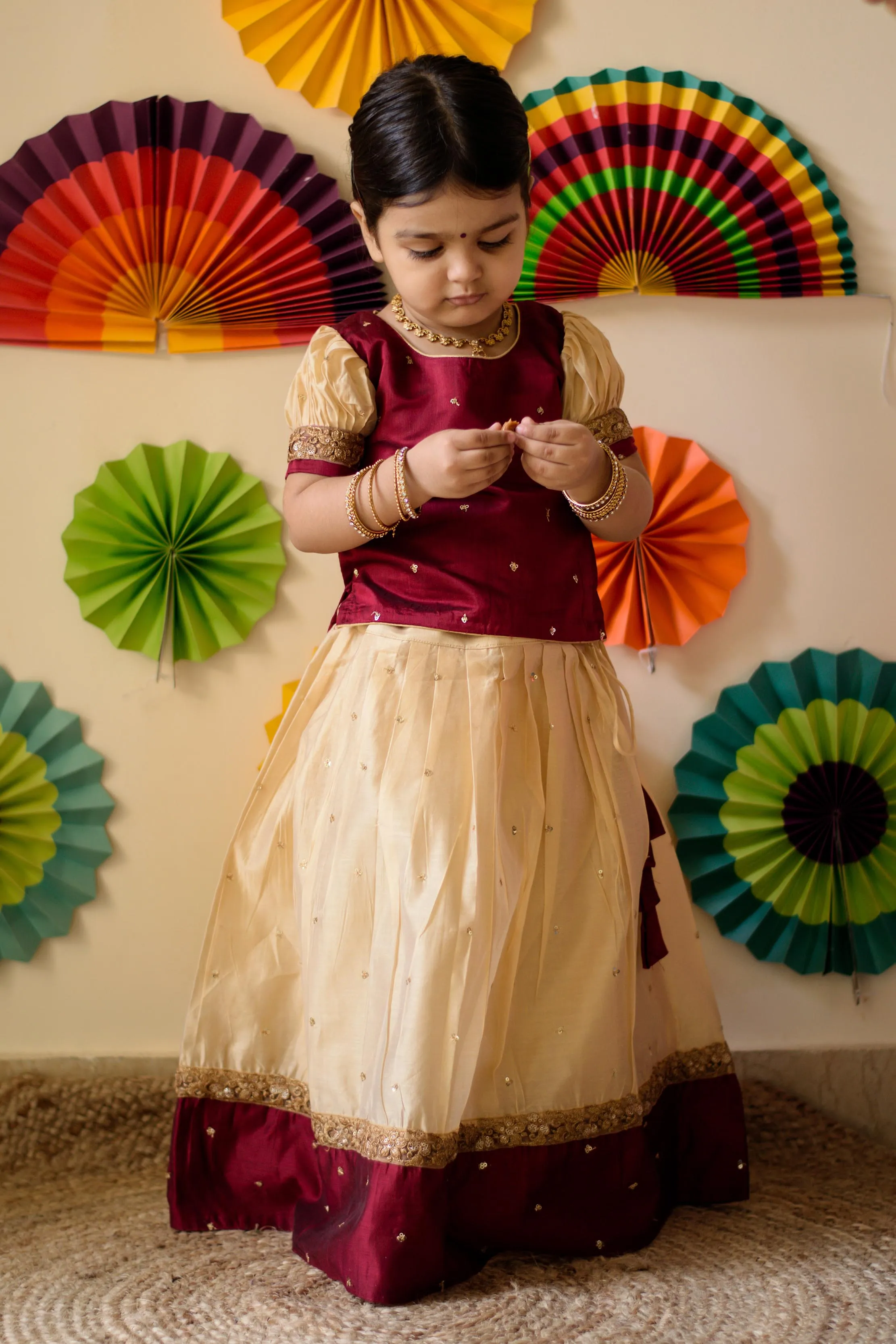 Kayalvizhi Beige and Maroon Mini