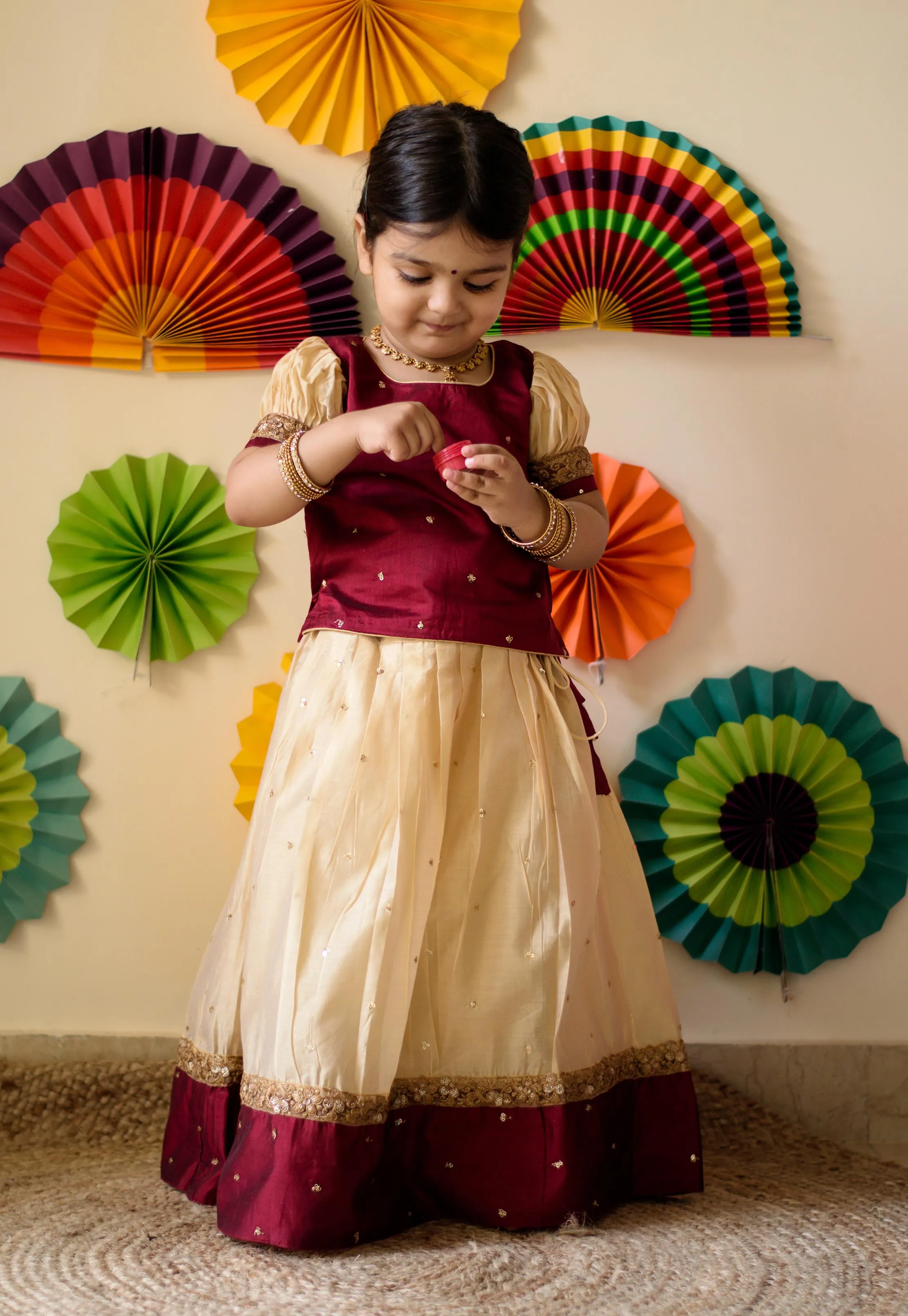 Kayalvizhi Beige and Maroon Mini