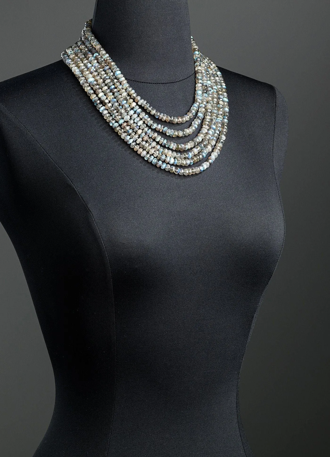Labradorite Multi Strand Necklace, 14K White Gold