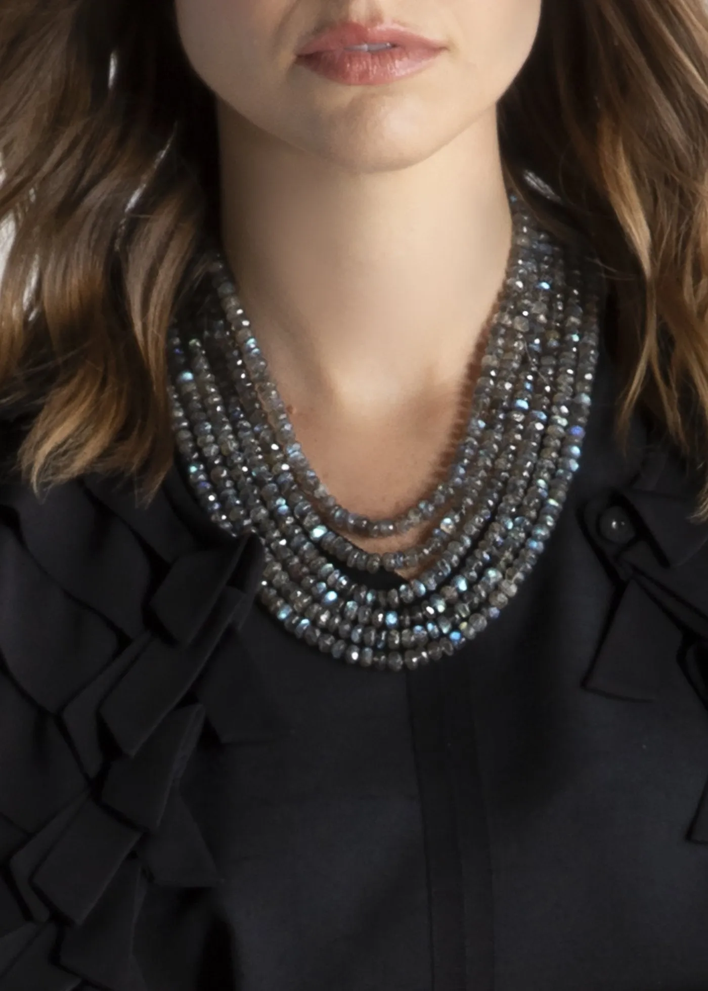 Labradorite Multi Strand Necklace, 14K White Gold
