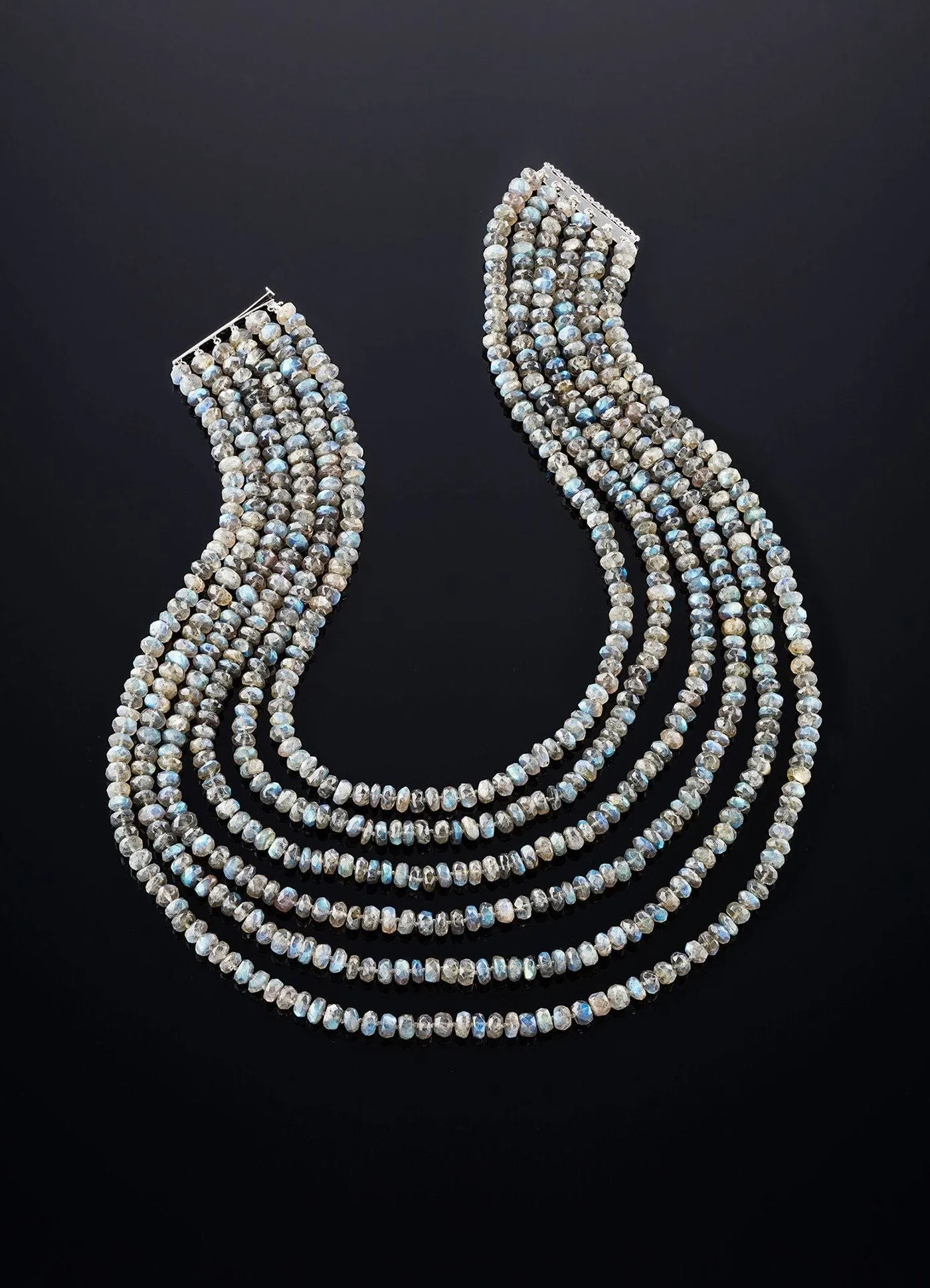 Labradorite Multi Strand Necklace, 14K White Gold