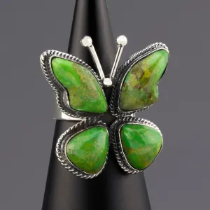 Large Green Turquoise Butterfly Ring