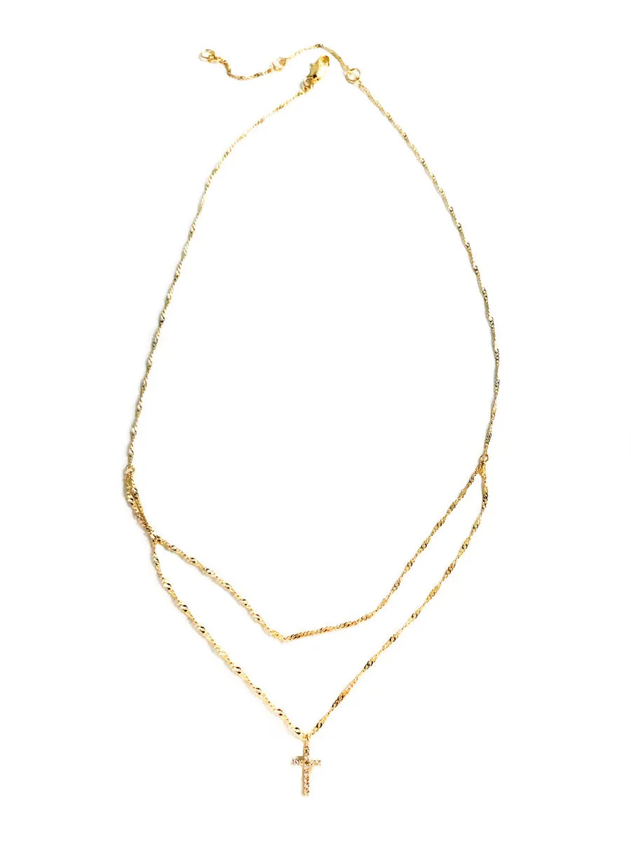 Layered CZ Cross Necklace