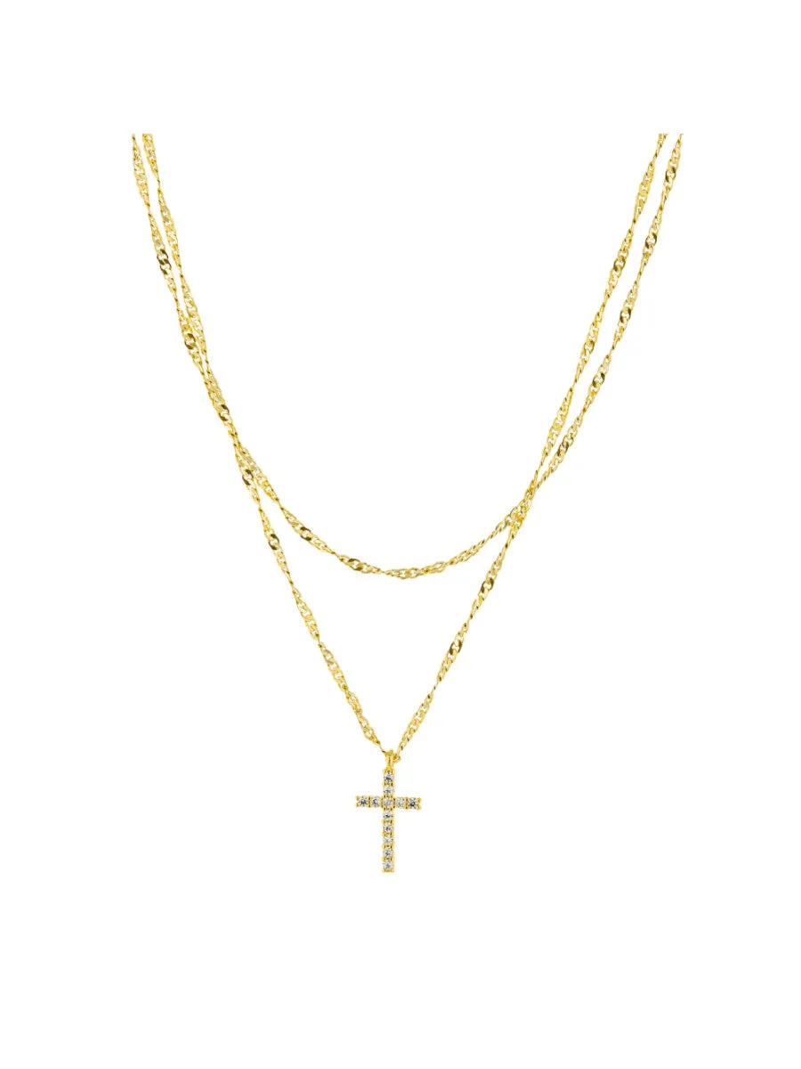 Layered CZ Cross Necklace